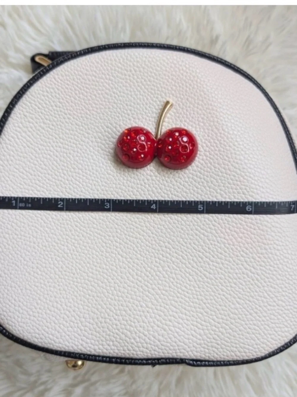 Cream Crossbody Bag with Red Cherry Accent and Black Trim - Picture 3 of 4